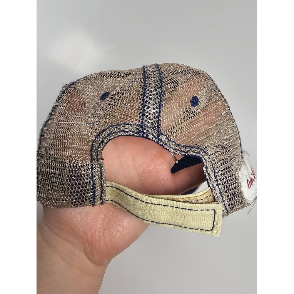Backroads Bound Camper Trailer Distressed Trucker Hat Tan Navy Mesh Back Cap - Picture 6 of 9